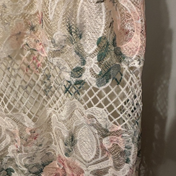 Elegant Floral Midi Dress in Cream and Peachy pinks and forest green - Picture 8 of 8